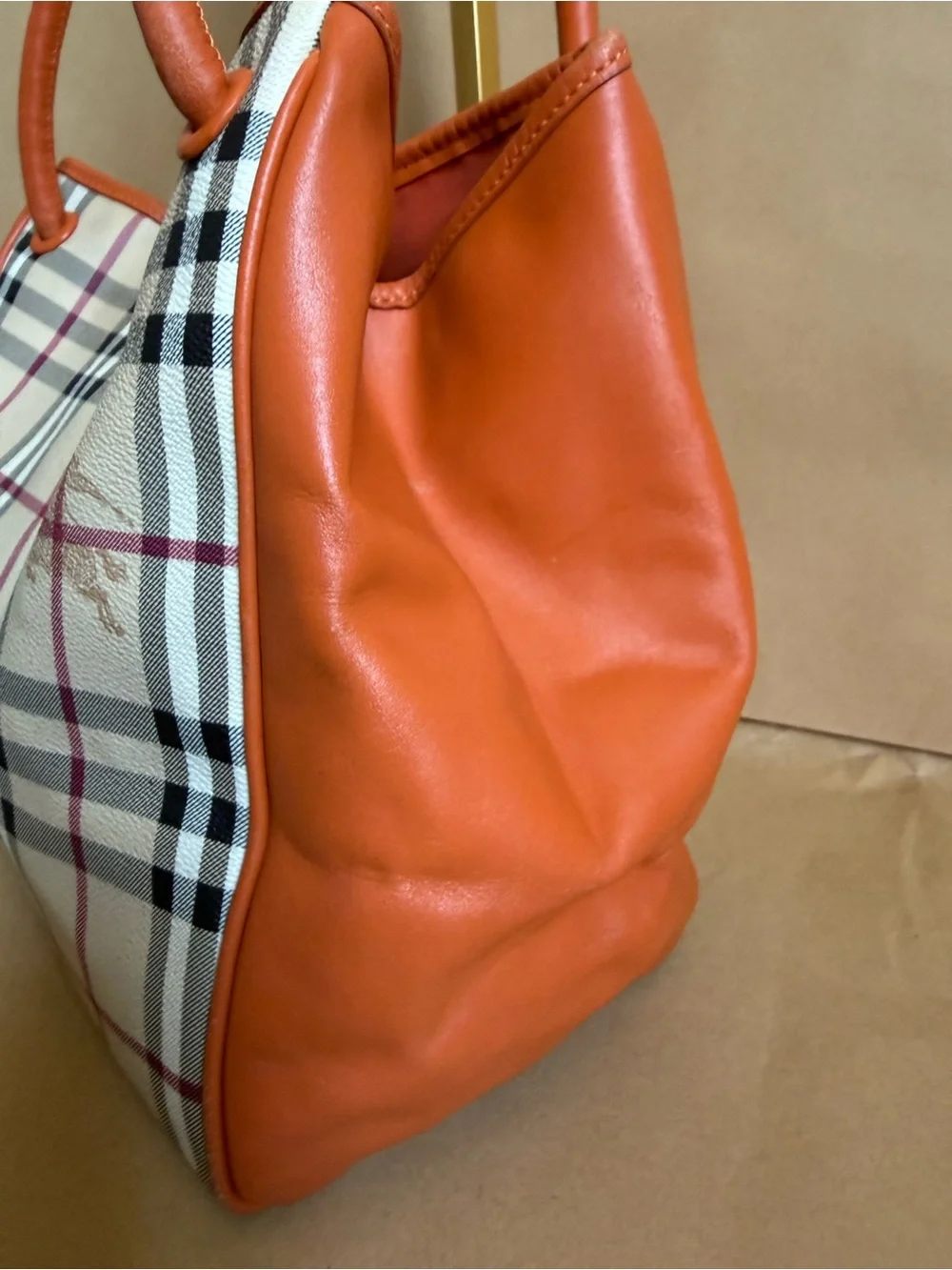 Burberry Orange Haymarket Check Coated Canvas